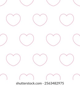 White and pink heart outline seamless pattern. Minimalist and elegant design. Perfect Valentine’s day background for love-themed creative projects.