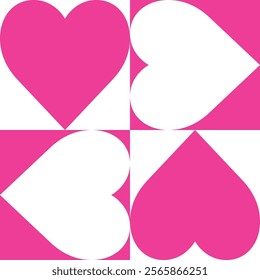 white and pink heart in square shape seamless pattern
