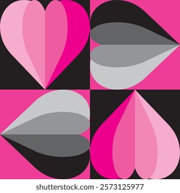 white and pink heart in square shape seamless pattern