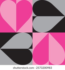 white and pink heart in square shape seamless pattern