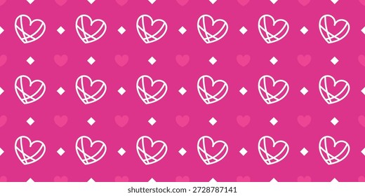 Patrón transparente de corazones blancos y rosados. Día de San Valentín, amor, romance, forma de corazón. Festiva linda decoración para impresiones, Anuncios, embalaje, fondo, scrapbook. Ilustración vectorial. Diseño plano.