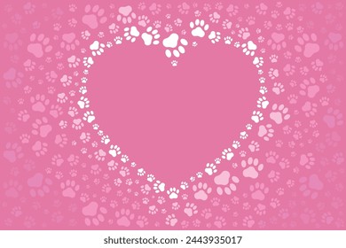 White and pink heart-shaped paw pattern on a pink background