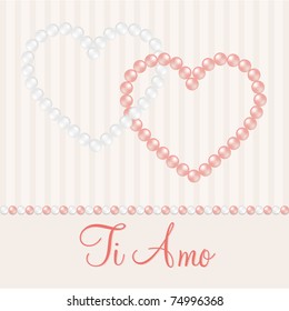 white and pink inter linked pearl heart card in vector format.