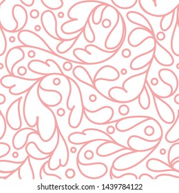 White and pink linear leaf seamless pattern. Vintage vector ornament. Paisley design elements. Great for fabric and textile. Can be used for background and wallpaper decoration.