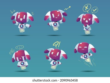 white pink little flying white modern robot mascot character	