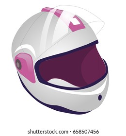 White and pink motorcycle helmet icon. illustration of motorbike or motorcycle helmet vector icon for web. Isolated on white