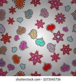White, pink, orange, black, neutral. Vector. Seamless pattern Beautiful handdrawn seamless with hearts. Perfect design element for wallpaper, textile. Festive love background. Happy Valentine':s Day.