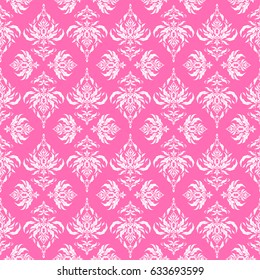 White and pink ornament. Floral seamless pattern. Seamless background. Wallpaper baroque, damask.