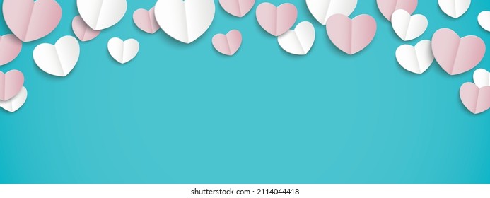 White Pink Paper Folded Hearts Cyan Header