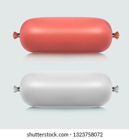 White And Pink Polyethylene Packaging For Sausage Or Other Food. EPS10 Vector