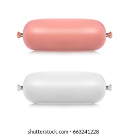 White And Pink Polyethylene Packaging For Sausage Or Other Food. EPS10 Vector