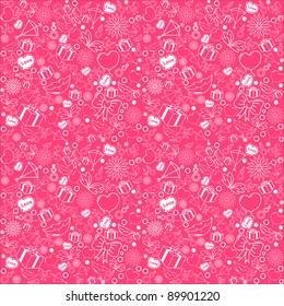 White and pink seamless background with many details for Valentine's Day