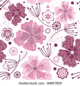 White and pink seamless floral pattern with pastel flowers (vector)