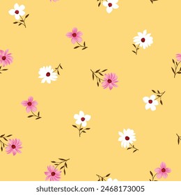 Vector sin costura blanco y rosado flores de stock manojos patrón sobre fondo amarillo