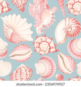 White and pink and white shells seamless pattern