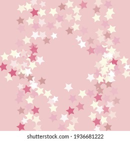 White Pink Stars Surface Illustration. Neon Holiday Multicolor Bright Original Night Background. Colorful Childish Simple Coral Modern Design Backdrop. Pastel Children Sky Seamless Vector.