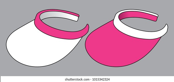 White And Pink Sun Visor Cap With Wide Brim Vector.