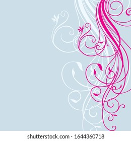 White and pink swirls pattern on blue grey background 