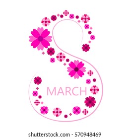 white pink vector floral card on March 8, the International Women's Day
