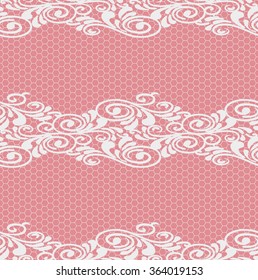 White and pink vector seamless lace with a floral ornament, template. 