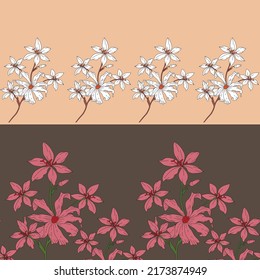flores de los vectores blanco y rosa patrón de borde de flores en fondo marrón y naranja