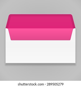 White Pink Violet Magenta Blank Envelope Isolated On Gray Background. Ready For Your Design. Product Packing Vector EPS10