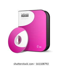 White Pink Violet Purple Rounded Modern Software Package Box With DVD, CD Disk Or Other Your Product EPS10 