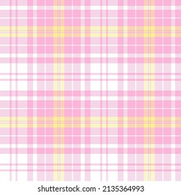 White, pink and yellow sunny summer plaid. Seamless vector tartan pattern suitable for fashion, home decor and stationary.