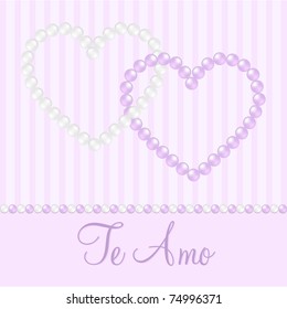 White and pink/purple inter linked pearl heart card in vector format.