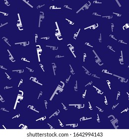 White Pipe adjustable wrench icon isolated seamless pattern on blue background.  Vector Illustration