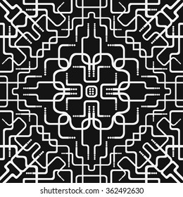 White Pipe Intersection Seamless Pattern On Black