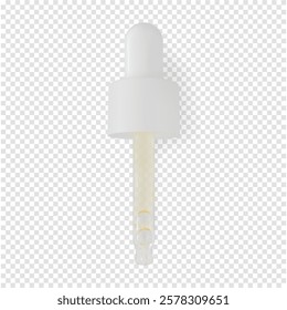 White pipette with facial yellow serum or essential oil isolated realistic vector illustration. Close-up skincare cosmetics beauty product