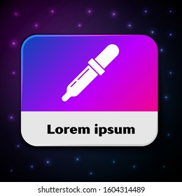 White Pipette icon isolated on black background. Element of medical, chemistry lab equipment. Medicine symbol. Rectangle color button. Vector Illustration