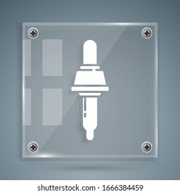White Pipette icon isolated on grey background. Element of medical, chemistry lab equipment. Medicine symbol. Square glass panels. Vector Illustration