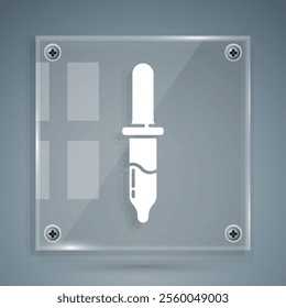 White Pipette icon isolated on grey background. Element of medical, cosmetic, chemistry lab equipment. Square glass panels. Vector