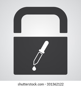 White Pipette icon on black pad lock