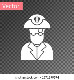 White Pirate captain icon isolated on transparent background.  Vector Illustration
