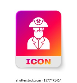 White Pirate captain icon isolated on white background. Rectangle color button. Vector Illustration