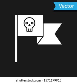 White Pirate flag with skull icon isolated on black background.  Vector Illustration