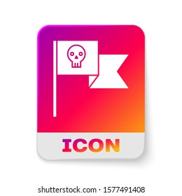 White Pirate flag with skull icon isolated on white background. Rectangle color button. Vector Illustration
