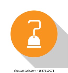 White Pirate hook icon isolated on white background. Orange circle button. Vector Illustration