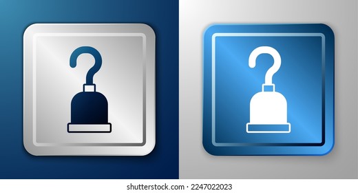 White Pirate hook icon isolated on blue and grey background. Happy Halloween party. Silver and blue square button. Vector