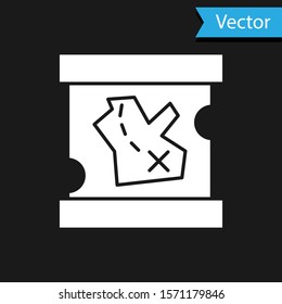 White Pirate treasure map icon isolated on black background.  Vector Illustration