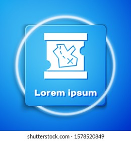 White Pirate treasure map icon isolated on blue background. Blue square button. Vector Illustration