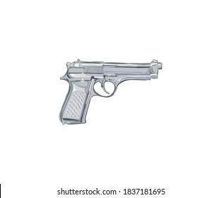 ilustración vectorial de pistola blanca aislada en blanco, estilo dibujado a mano e imprimible.