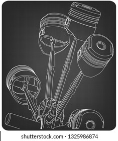 White pistons on a gray background. Drawing