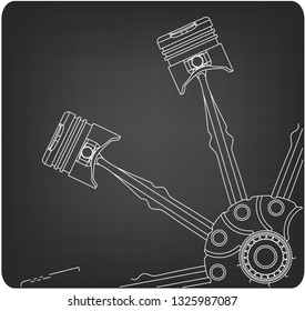 White pistons on a gray background. Drawing