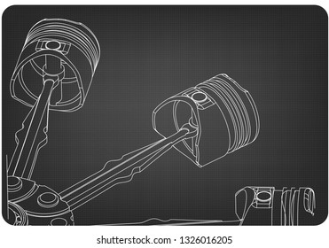 White pistons on a gray background. Drawing