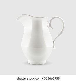 White pitcher isolated on grey background. Realistic vector illustration
