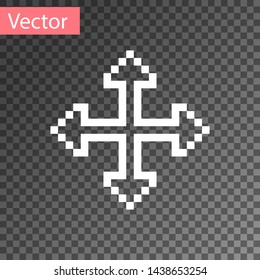 White Pixel arrows in four directions icon isolated on transparent background. Cursor move sign.  Vector Illustration